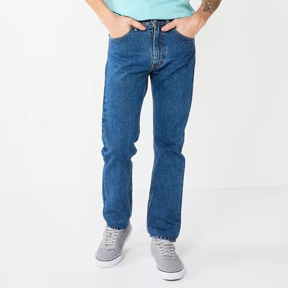 Levi's Mens Classic 505 Regular Fit Zip Fly Straight Leg Cotton Blue Jeans